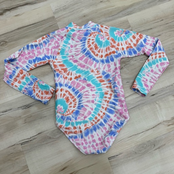 Crewcuts Girls Long Sleeve Tie Dye One Piece Sz 10 UPF 50 + pink blue white - Picture 3 of 5